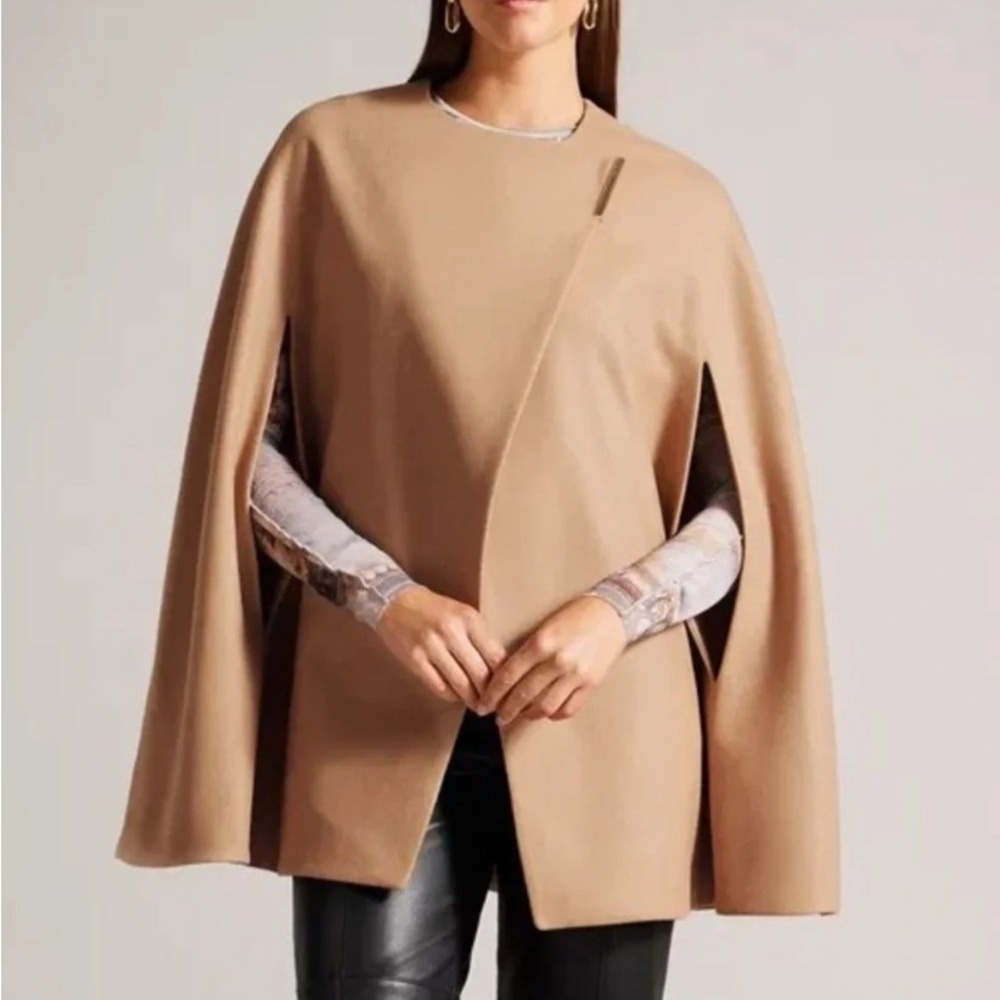 Ted Baker London Valariy Wool Cashmere Blend Cape Camel Tan Size Med 274016